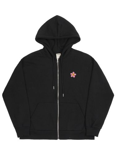 Pink Flower Smile Embroidery Hoodie Zip Up_Black - GRAVER - Modalova