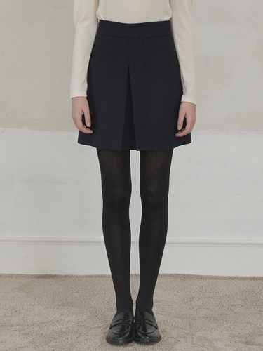 Wool Pleated Mini Skirt - Navy - NONLOCAL - Modalova