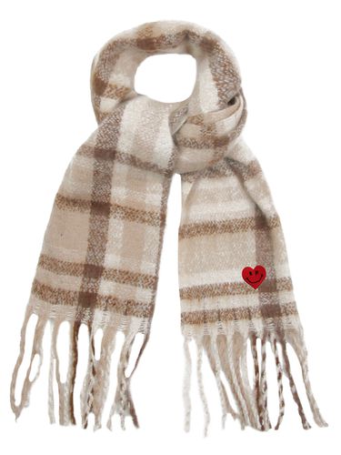 Heart Smile Embroidery Bold Plaid Scarf - GRAVER - Modalova