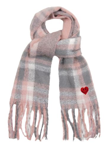 Heart Smile Embroidery Bold Plaid Scarf - GRAVER - Modalova