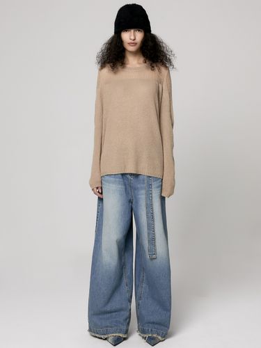 Mohair Sheer Knit Sweater _ Beige - Porta - Modalova