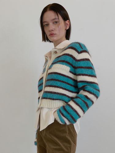 Wool stripe cropped knit cardigan - Atelier Nain - Modalova