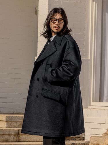 Harrison Oversized Quilting Wool Double Coat_Navy - RUGGED HOUSE - Modalova