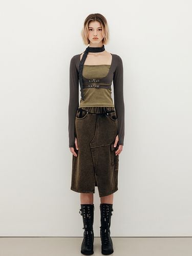 Washing Sweat Midi Skirt - Brown - YUSE - Modalova