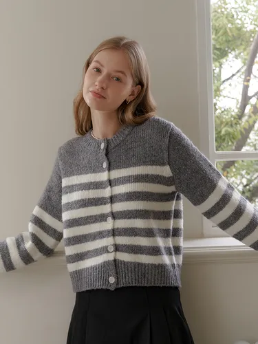 Alpaca Stripe Cardigan - Gray - YUPPE - Modalova