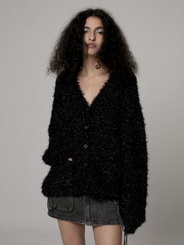 Sparkle Hair Long Cardigan _ Black - Porta - Modalova