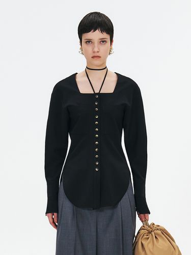 Square-neck Blouse with Fitted Waist and Strap Tie - GABRIEL LEE - Modalova