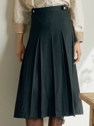 T Gold Button Twill Pleats Skirt_Black - ANEDIT - Modalova