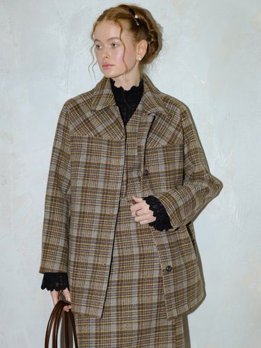 Autumn Wool Plaid Jacket Set_Gray Brown - Cest Moidew - Modalova