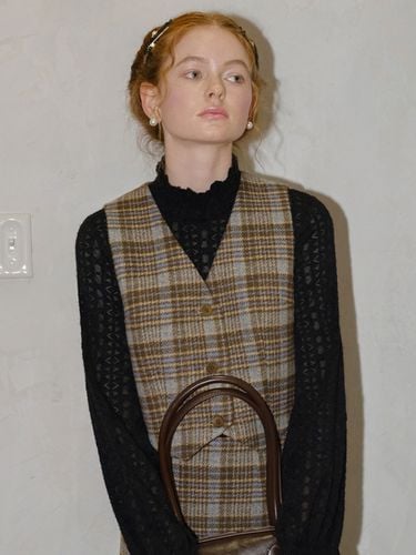 Autumn Wool Plaid Vest Set_Gray Brown - Cest Moidew - Modalova