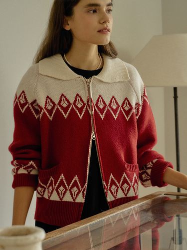 T Wool Jacquard Zip Up Cardigan_Bohemian red - ANEDIT - Modalova