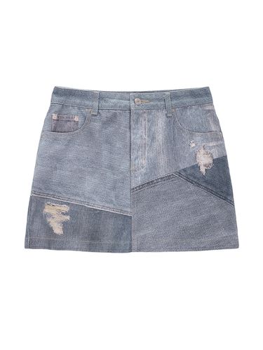 Denim Block Printed Skirt - Sky - Matin Kim - Modalova