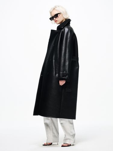 Faux Shearling Trench Long Coat - Bquiet - Modalova