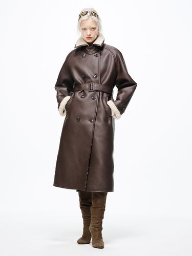 Faux Shearling Trench Long Coat - Bquiet - Modalova