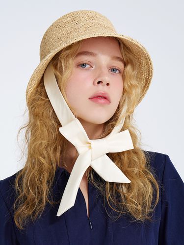 Shery Satin Strap Raffia Hat - WHITE SANDS - Modalova