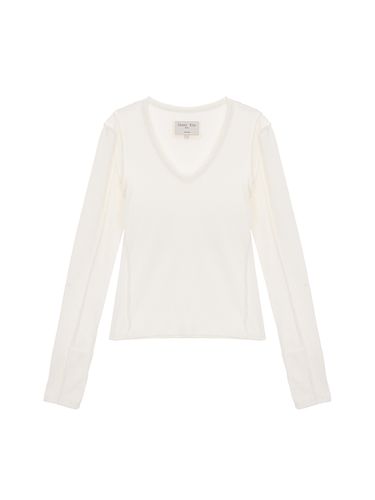 Stitch V-Neck Slim Top - White - Matin Kim - Modalova