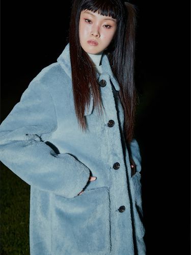 Fur Button Up Midi Jacket Sky Blue - kuho plus - Modalova