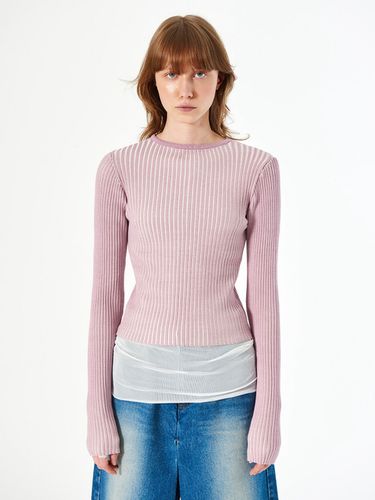 Deep Back Slit Knit Sweater (Pink) - DIAGONAL - Modalova