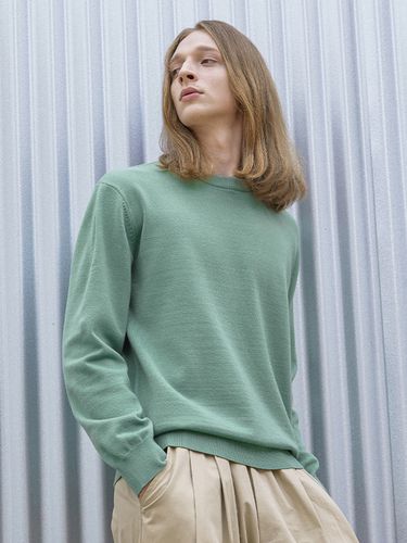 Mens Basic Crewneck Knit Top_Light Green - ADHOC - Modalova