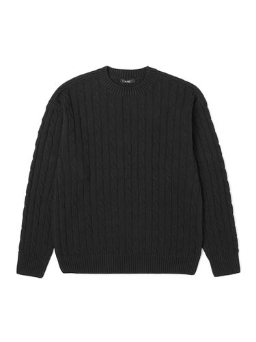 Unisex Round Neckline Cable Knit Top_Black - ADHOC - Modalova