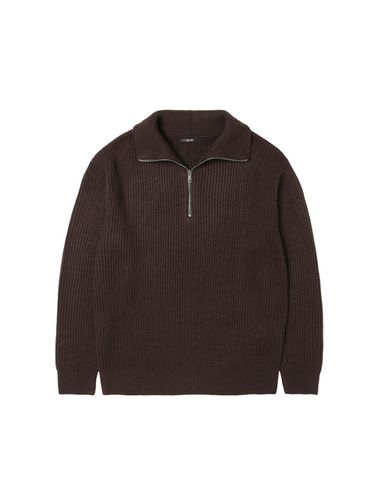 Half Zip-Up Knit Sweater _ Brown - ADHOC - Modalova