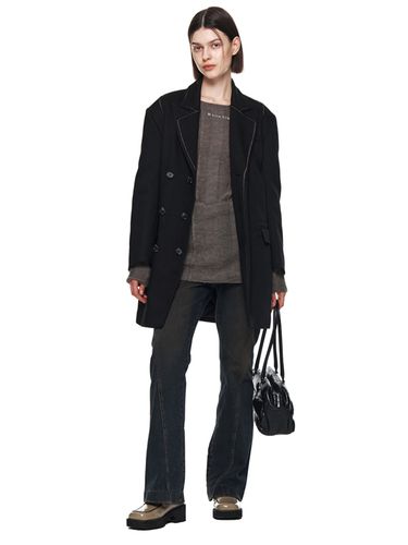 Dropped Shoulder Long Double Jacket_Black - Matin Kim - Modalova