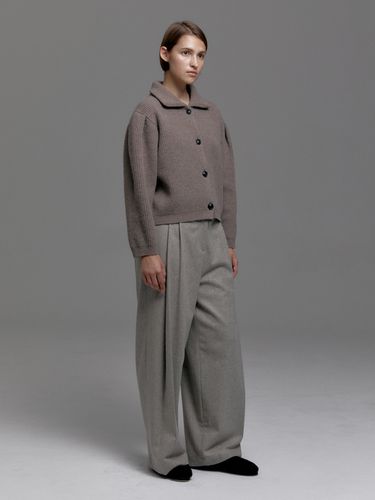 Wool Blend Side Button Strap Two Tuck Wide Pants - Carriere - Modalova