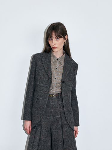 One Button Herringbone Wool Jacket_Charcoal - KUME - Modalova