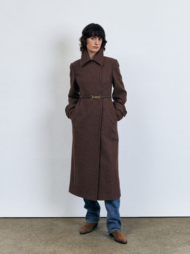 Double Breast Slim Wool Coat With Leather Belt - KUME - Modalova