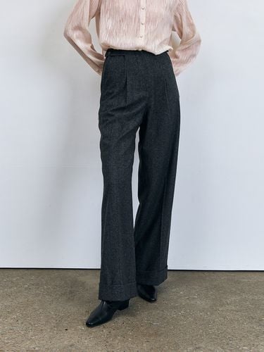 Wide Wool Turn-up Pants_Charcoal - KUME - Modalova