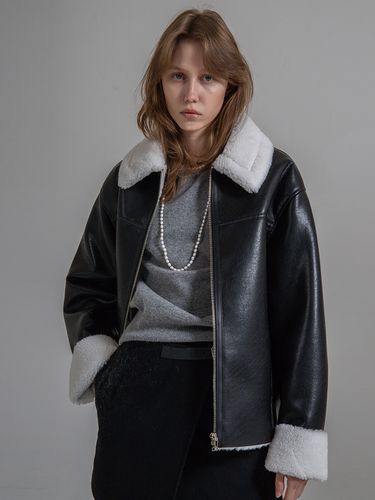 Jacket Crop E Leather Shearling_Black - AEER - Modalova