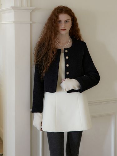 Alpaca Wool Short Coat_Navy - MORE THAN LIKE - Modalova