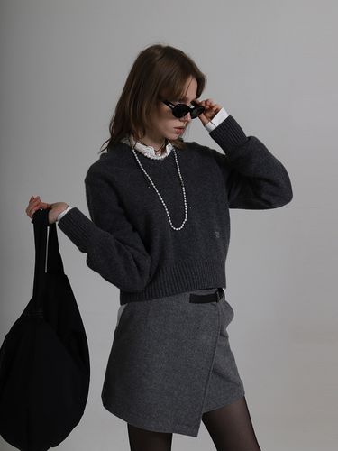 Pull Over Cropped V-neck Knit_Gray - AEER - Modalova