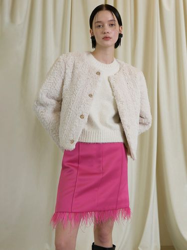 Feather Satin Mini Skirt - Hot Pink - Atelier Nain - Modalova