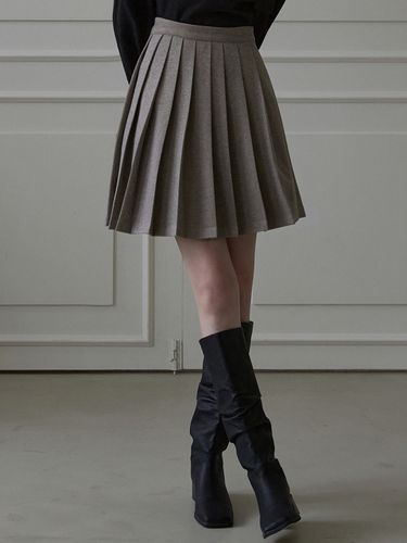 Herringbone Pleated Skirt - Gray - JOORTI - Modalova