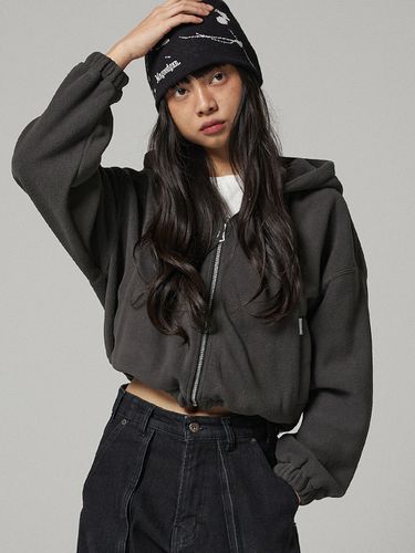 Loose-Fit Cropped Fleece Zip-Up Hoodie _ - MAGOODGAN - Modalova