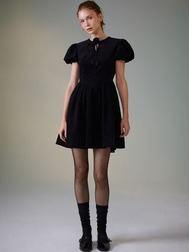 Cotton Velvet Puff Dress (Black) - ouel - Modalova