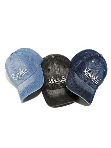 Washed Denim Knocking Logo Base Ball Hat - 3colors - OGARP - Modalova