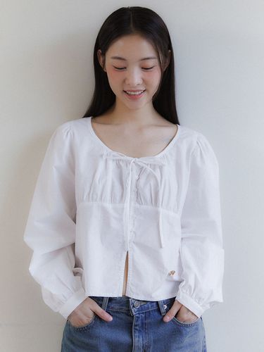 ANC Long Sleeve Ribbon Puff Blouse_White - ANOETIC - Modalova