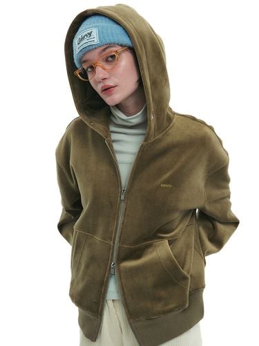 Velvet Hooded Zip Up - Olive - Qduroy - Modalova