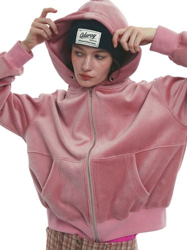 Velvet Hooded Zip Up - Dusty Rose - Qduroy - Modalova