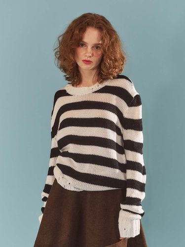 Stripe Damaged Knit - Navy - fletta - Modalova