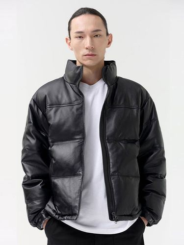 Leather Down Puffer Jacket - Black - DREAMWORLD - Modalova