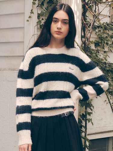 Overfit Border Knit Sweater Navy - ROLAROLA - Modalova