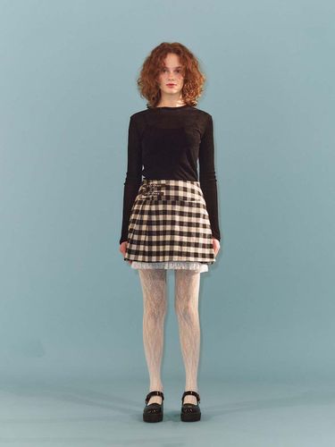 Gingham Check Skirt - Black - fletta - Modalova