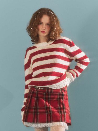 Stripe Damaged Knit - Red - fletta - Modalova