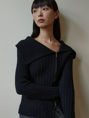 Wool Asymmetric Sailor Collar Zip Knit_Black - VOIEBIT for WOMEN - Modalova