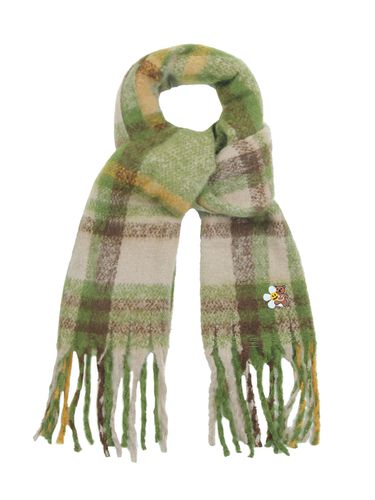 Flower Embroidery Bold Plaid Scarf - GRAVER - Modalova