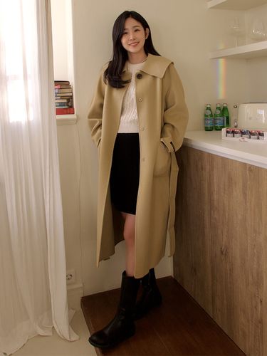 Big Collar Belted Handmade Coat - OLIVE DES OLIVE - Modalova