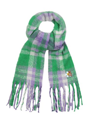 Flower Embroidery Bold Plaid Scarf - GRAVER - Modalova